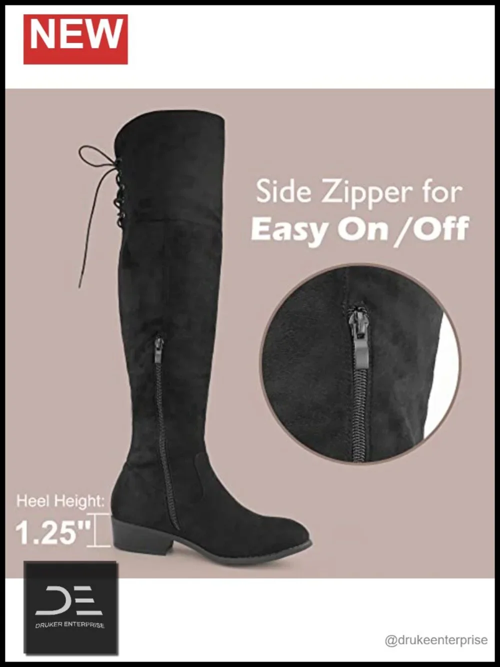 Hawkwell Women's Over the Knee Boots Faux Suede Low Block Heel Round Toe Thigh